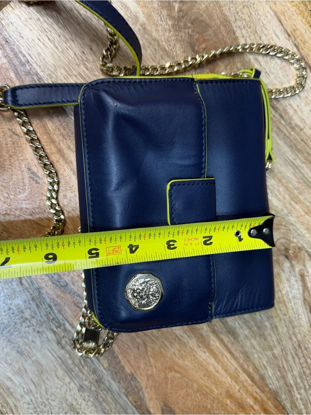 Mini Crossbody Bag Vince Camuto Navy Neon Lime Preppy Gold Chain Purse